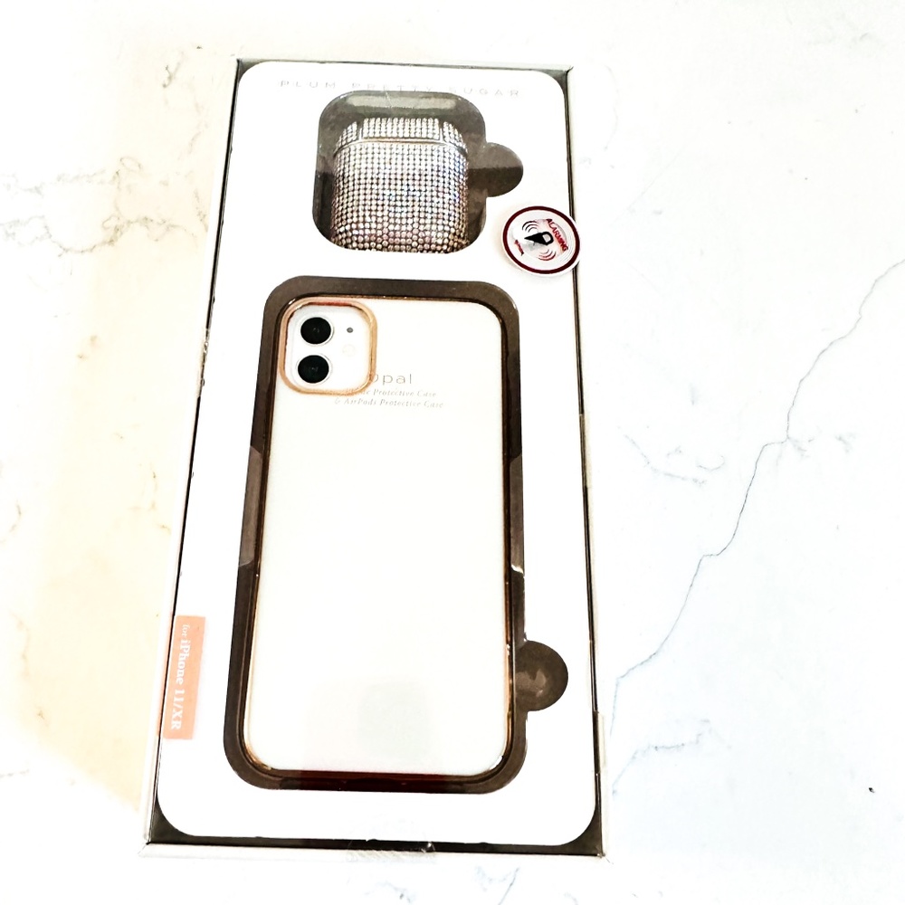 NEW Plum Pretty Sugar White Phone Case iPhone 11 / XR & Rhinestone AirPods Case